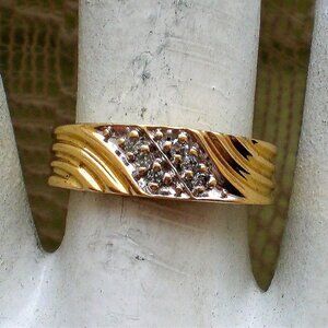 Vintage Designer Solid 14K Yellow Gold Diamond Cluster Wedding RING BAND P